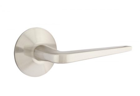 Brass Modern Hardware - Privacy Spencer Right Handed Lever with Disk Rose  in Satin Nickel - Emtek Hardware in 2023